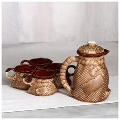 Молочный набор 5 предметов "На здоровье" кувшин 0,9 л, 4 чашки 1943129 Керамика ручной работы