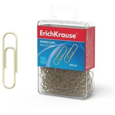 Скрепки металлические омедненные ErichKrause, 28мм (пластиковая коробка 200 шт.)