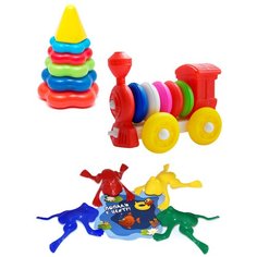 Набор развивающий: Пирамида детская малая + Конструктор-каталка "Паровозик" + Команда КВА №1, КАРОЛИНА ТОЙЗ Karolina Toys