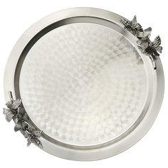 Поднос декоративный круглый с накладками "Бабочки" медный посереб. Кольчугинский мельхиор