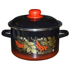 Кастрюля Северсталь-Эмаль 7RD161M РЯБИНА эмалированная 2 л цилиндрическая металлическая крышка СтальЭмаль