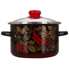 Кастрюля Северсталь-Эмаль 7RD221S РЯБИНА эмалированная 5.5л. цилиндрическая стеклянная крышка СтальЭмаль