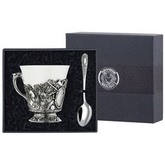 "Чашка чайная Кольчугинский мельхиор ""Охотничья с медальоном"""