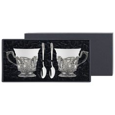 Набор из 2 посеребреннх чайных чашек "Фея" с ложками в футляре Кольчугинский мельхиор