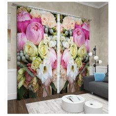 Фотошторы Сирень Пионы и розы (ФШБЛ001-13592) на ленте 260 см розовый