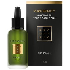 Масло для тела BEAUTIFIC для лица, для волос конопляное Pure Beauty Hemp Oil органическое нерафинированное, 30 мл