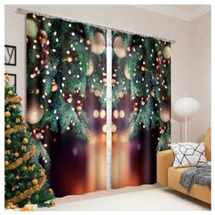 Фотошторы Сирень Зимний вечер на ленте 260 см зеленый