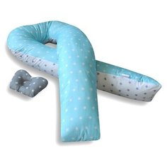 Подушка Мастерская снов для беременных U-350 материал наволочки хлопок + подушечка для малыша бело-бирюзовые звездочки