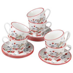 Кофейный сервиз Доляна Снегири (4498137), 6 персон, 12 предм., белый/красный