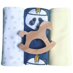 Многоразовые пеленки Mjolk Mjolk Панды/Жёлтый/Звёзды 80х80 см 3 шт. синий/белый/желтый