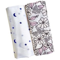 Многоразовые пеленки Mjolk муслин 115х115 см spring blossoms/ночное небо 2 шт.