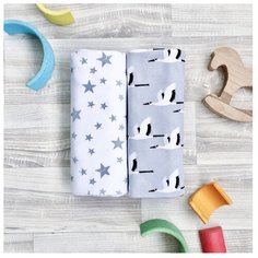 Многоразовые пеленки Mjolk Журавли/Звёзды 85х120 см, комплект 2 шт. голубой/белый