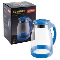 КУВШИН СТЕКЛ. 2,5 Л ПЛАСТ. РУЧКА, СИНИЙ (1/12) "MALLONY" BROCCA-2500