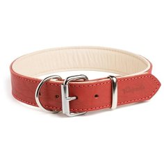 Ошейник кожаный с мягкой бежевой подкладкой GRIPALLE Гросс , натуральная кожа, стальная фурнитура, размер: ширина 30 мм, длина 40 см, цвет красный,