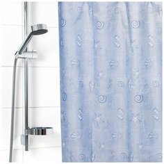 1499-2 Штора для ванной комнаты 180х180см Ракушки голубые полиэстер Вилина