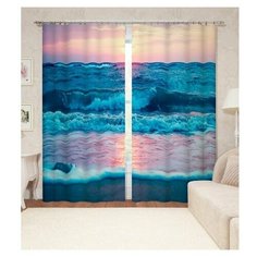 Фотошторы "Закат у синего моря" 145*260 2шт. Блэкаут Сирень