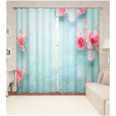 Фотошторы "Капли воды на розах" 145*260 2 шт. Блэкаут Сирень