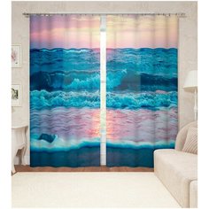 Фотошторы "Закат у синего моря" 150*260 2 шт. Шелковистые Сирень