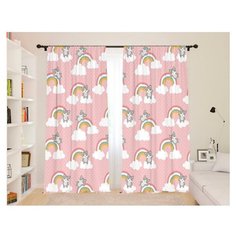 Фотошторы для детской "Котятки на радуге, розовый", 145*260 2 шт. Сирень