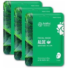Маска для лица с экстрактом алоэ тканевая, 25г Набор-3шт./ASIAKISS ALOE ESSENCE FACIAL MASK