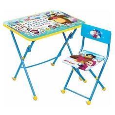 Комплект детской складной мебели Ника КУ1/2 Маша и Медведь со столом и стулом от 3 до 7 лет, мягкое сиденье с принтом Nika