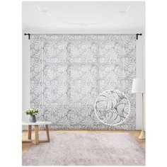 Жаккардовый тюль JoyArty (вуаль, штора) на шторной ленте "Черно-белые тропики", 300x255 см