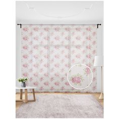 Жаккардовый тюль JoyArty (вуаль, штора) на шторной ленте "Алые цветочные букеты", 300x255 см