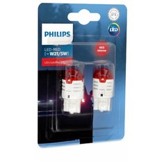 Лампа автомобильная светодиодная Philips W21/5W 12V-LED (W3x16q) 1.75/0.8W RED Ultinon Pro3000 LED (к.уп.2шт.)