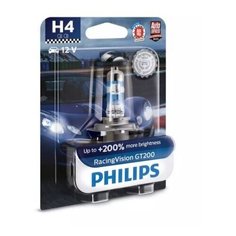 Лампа галогенная Philips H4 12V- 60/55W (P43t) (+200% света) Racing Vision GT200 блистер (1шт)