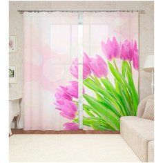 Фотошторы "Ранние тюльпаны" 150*260 2 шт. Шелковистые Сирень