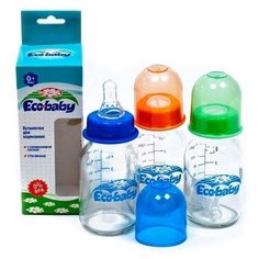 Бутылочка для кормления Eco Baby с силиконовой соской стеклянная, 120 мл