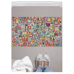 Придверный коврик в прихожую JoyArty "Буквенный хаос" для обуви, на резиновой основе, 77x52 см"