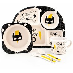 Набор детской посуды NOBVAN "Герой" из бамбукового волокна, 5 предметов.