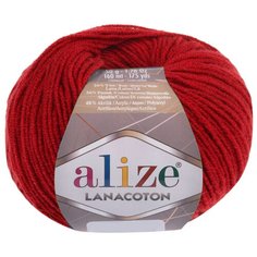 Пряжа для вязания Ализе Lana Coton (26% шерсть, 26% хлопок, 48% акрил) 10х50г/160м цв.056 красный Alize