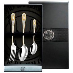 Набор столовый посеребренный с позолотой №1 (ложка, вилка, ложка чайная ) в футляре Кольчугинский мельхиор