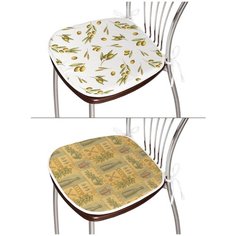 Двухсторонняя подушка на стул "Оливковое изобилие", сидушка квадратная 38x39 см на завязках Joy Arty