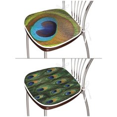 Двухсторонняя подушка на стул "Перья павлина", сидушка квадратная 38x39 см на завязках Joy Arty