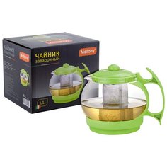ЧАЙНИК ЗАВАР. СТЕКЛО "DECOTTO -1100" 1,1 Л ПЛАСТИК РУЧКА, ФИЛЬТР НЕРЖАВ. (ЗЕЛЕНЫЙ) (1/36) "MALLONY"
