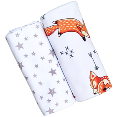 Многоразовые пеленки Mjolk трикотаж 120x85 лисички/звезды 2 шт.