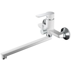 Смеситель для ванны Haiba HB22557-8 с длинным изливом и переключателем в корпусе, белый/хром