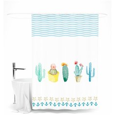 Шторка для ванной "Цветущие кактусы", 145х180 см Сирень