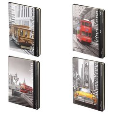 Блокнот А5 (145х210 мм), 100 л., твердая обложка картонная, на резинке, карман, BRUNO VISCONTI, "Города", 3-477/02