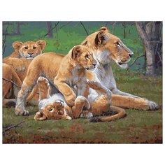 Картина по номерам Paintboy "Львица с игривым потомством", 40x50 см