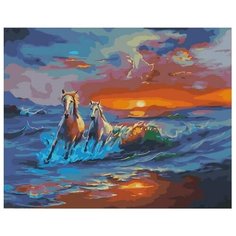 Картина по номерам Paintboy "Лошади бегут от заката", 40x50 см