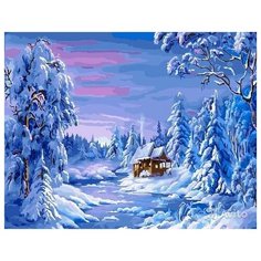 Домик в заснеженном лесу живопись на холсте 40х50 Paintboy GX22103