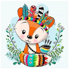 Алмазная мозаика "Лисенок-индеец", 20x20 см Гранни