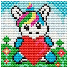 Алмазная мозаика "Единорожек с сердцем" (на магнитной основе), 10x10 см Алмазное хобби