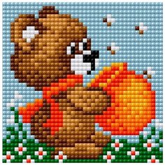 Алмазная мозаика "Медвежонок с медом" (на магнитной основе), 10x10 см Алмазное хобби
