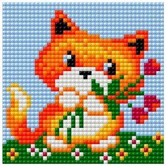 Алмазная мозаика "Лисичка с цветами" (на магнитной основе), 10x10 см Алмазное хобби