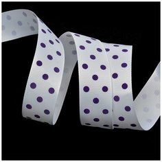 Лента репсовая в рубчик LDRG02946525 (80) крупный горошек 25мм цв.белый-сиреневый уп.27,4м Ideal